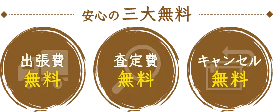 安心の三大無料 出張費無料 査定費無料 キャンセル無料
